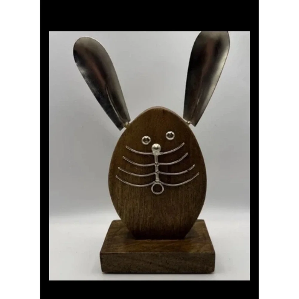Wooden Bunny Animal Decor Silver Ears